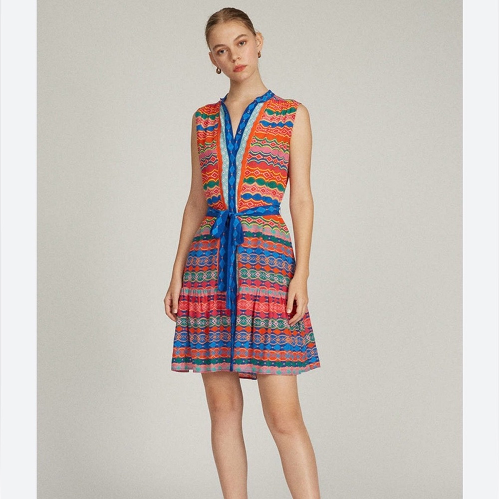 SALONI Blue Multi-Color Patterned Button Dress - Picture 8 of 8
